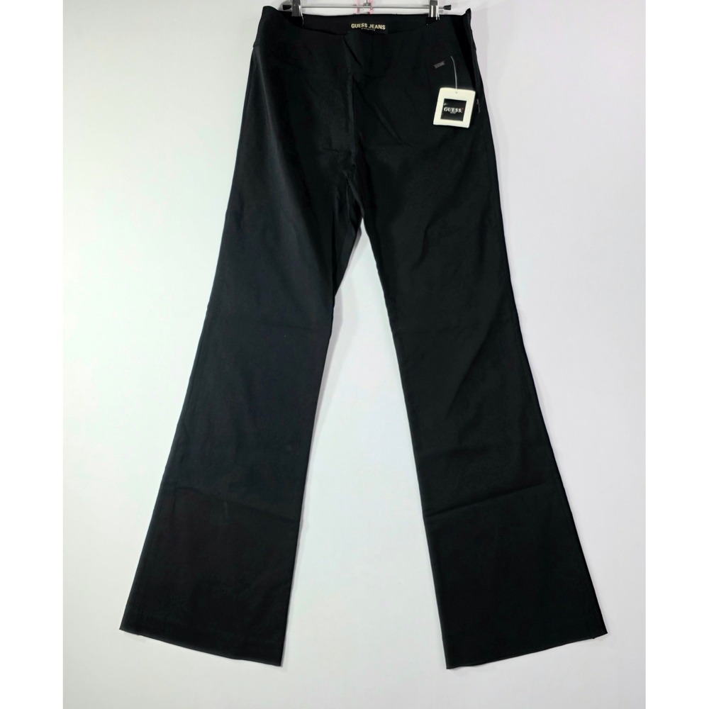 NWT Guess Jeans Womens Black Flare Leg Trousers Side Zip Stretch Pants Size 32